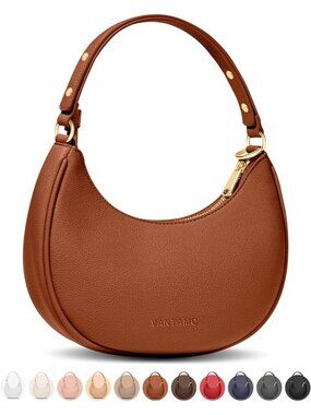 Vantamo Women's Bag Brown Half Moon Clutch with Anti-Theft Clip for Extra Safety